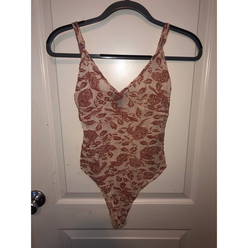 Pink sheer embroidered bodysuit